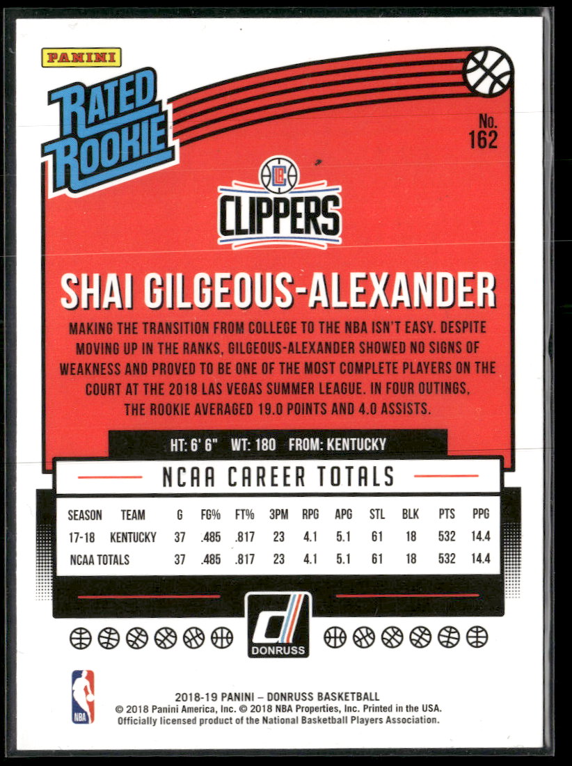 2018-19 Donruss Shai Gilgeous-Alexander RC #162
