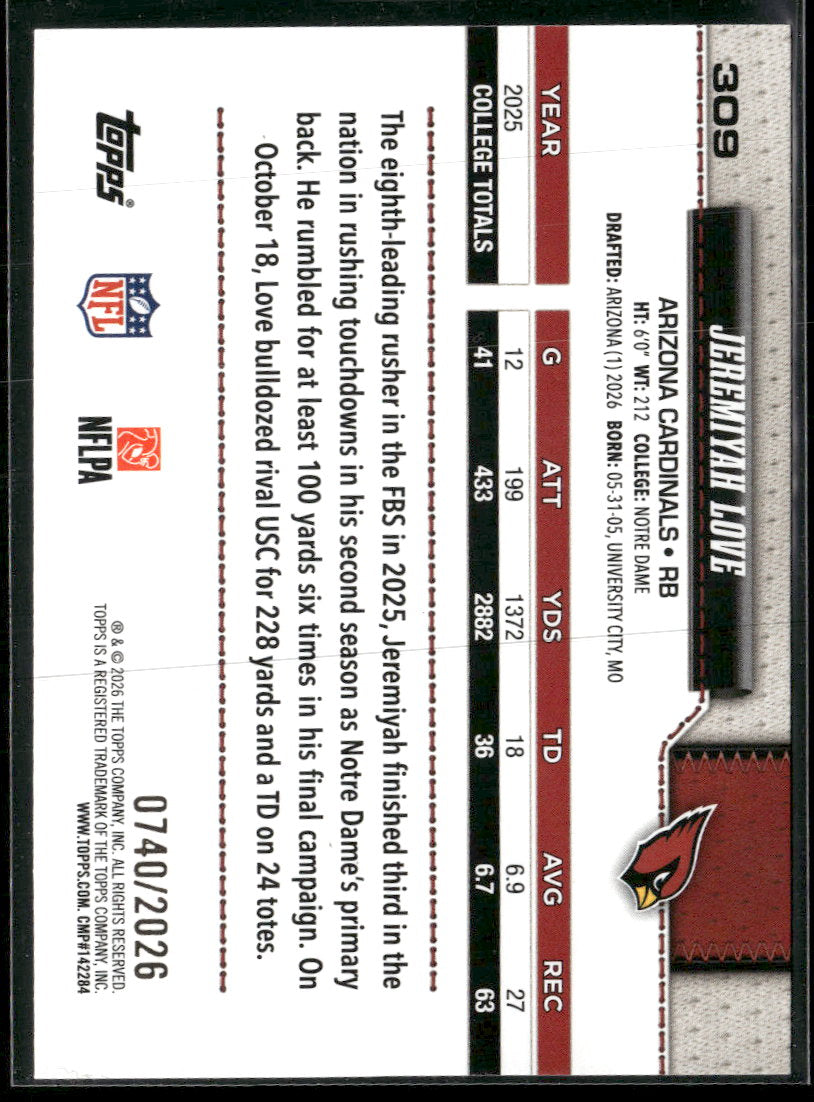 2026 Topps Flagship Gold Jeremiyah Love #/2026 #309