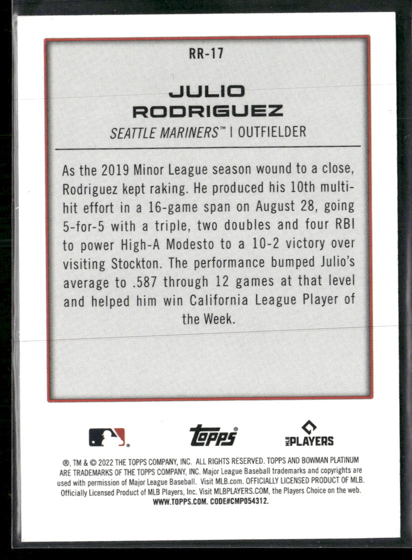 2022 Bowman Platinum Renowned Rookies Purple Julio Rodriguez #/250 #RR-17