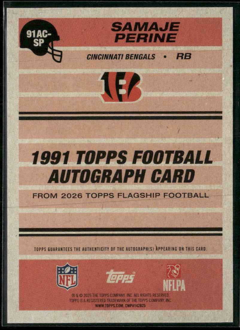 2026 Topps Flagship 1991 Topps Football Autographs Samaje Perine AU #91AC-SP