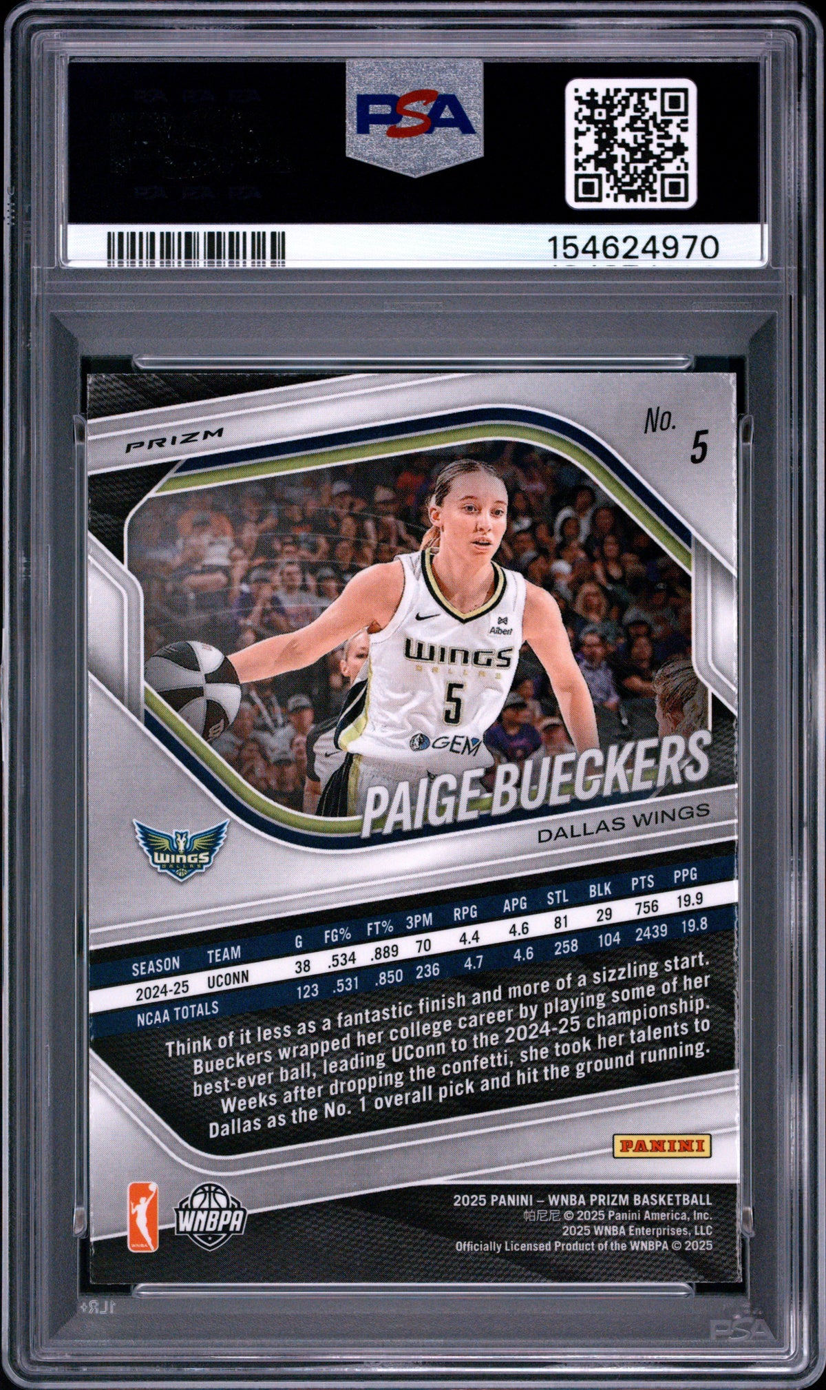 2025 Panini Prizm Wnba Blue Velocity Paige Bueckers 9 PSA #5