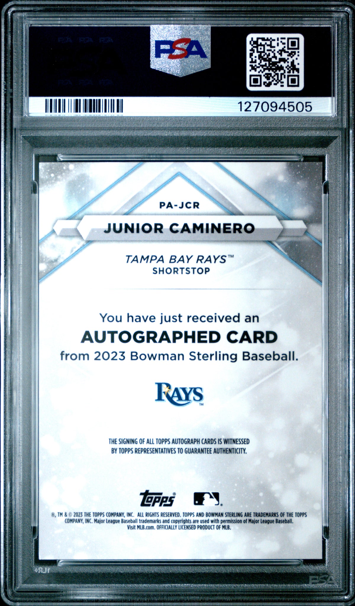 2023 Bowman Sterling Prospect Autographs Junior Caminero 9 PSA #PAJCR