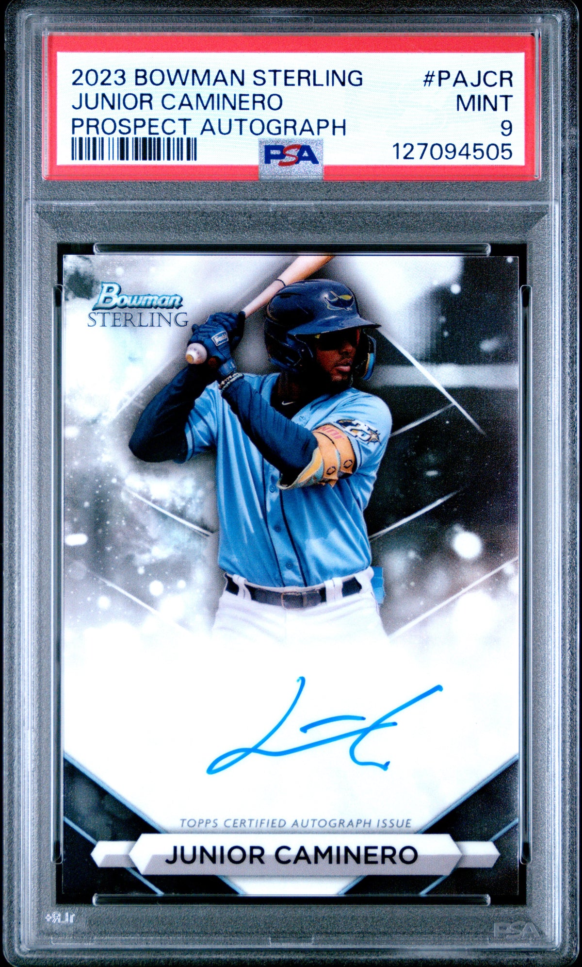 2023 Bowman Sterling Prospect Autographs Junior Caminero 9 PSA #PAJCR