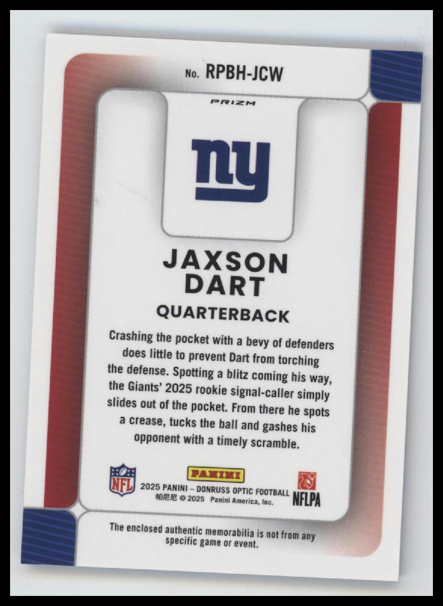 2025 Donruss Optic Rookie Phenoms Blue Hyper Jaxson Dart #RPBH-JCW
