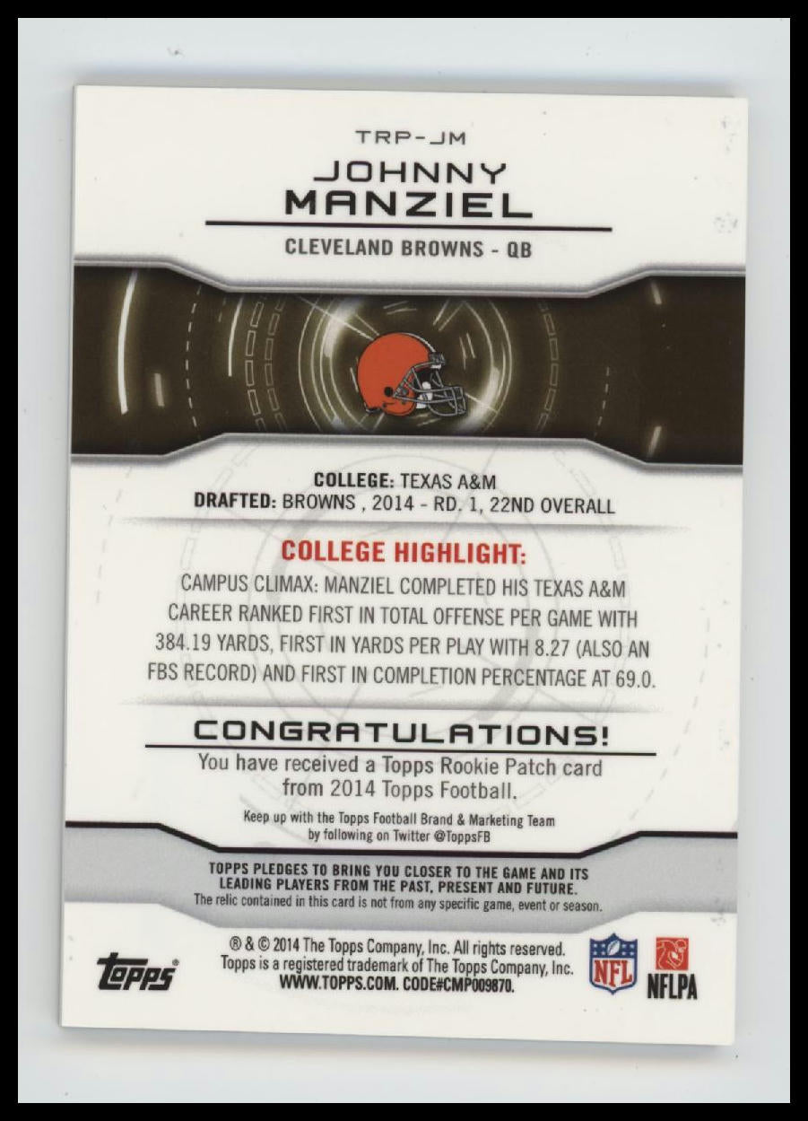 2014 Topps Rookie Patch Johnny Manziel #TRP-JM