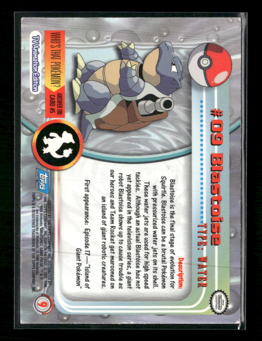 1999 Topps Pokemon TV Animation Edition Series 1 Blastoise #9