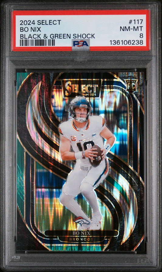 2024 Panini Select Black & Green Shock Bo Nix 8 PSA #117