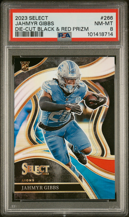 2023 Panini Select Die-Cut Black & Red Prizm Jahmyr Gibbs 8 PSA #266