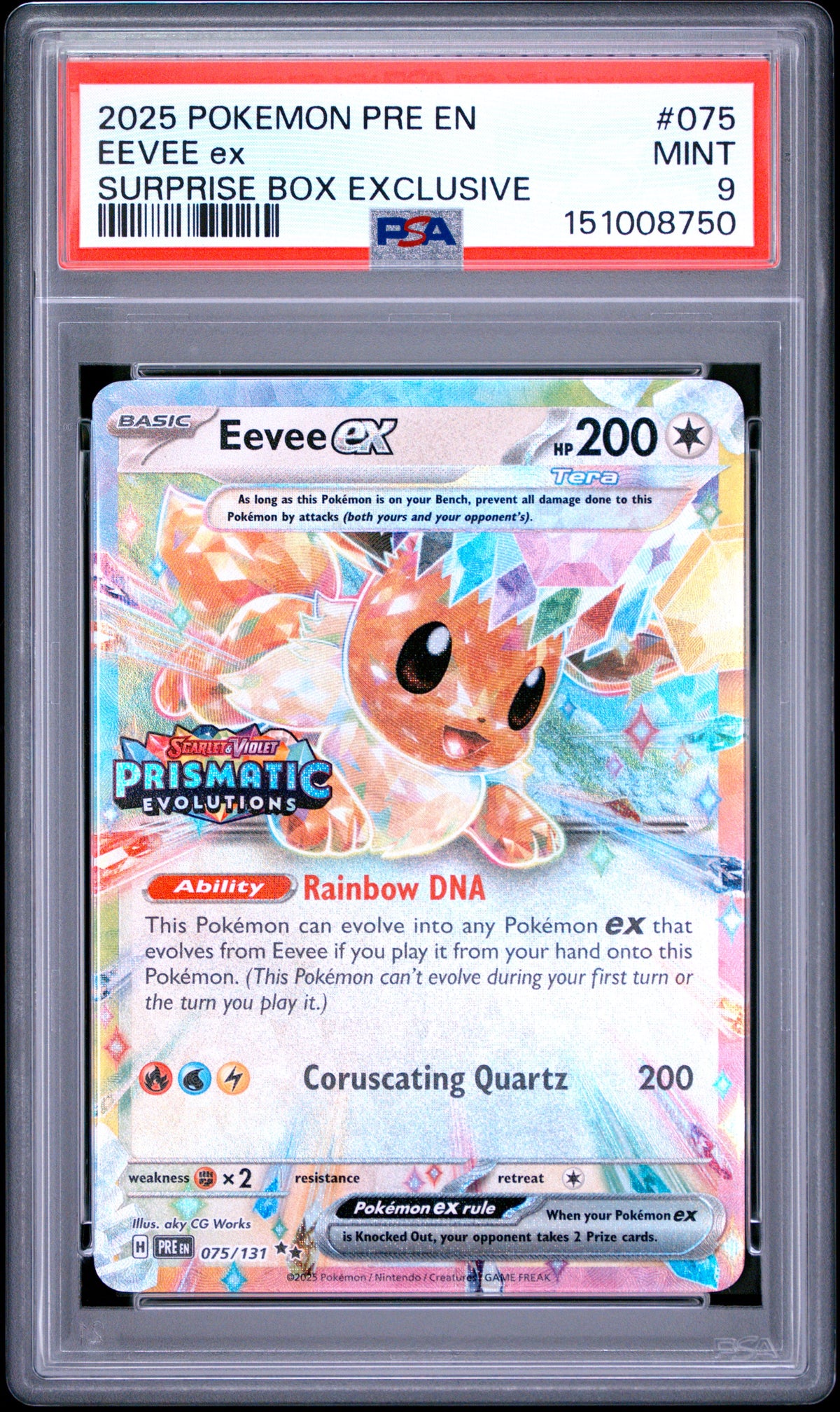 2025 Pokemon Prismatic Evolutions Surprise Box Exclusive Eevee Ex 9 PSA #075