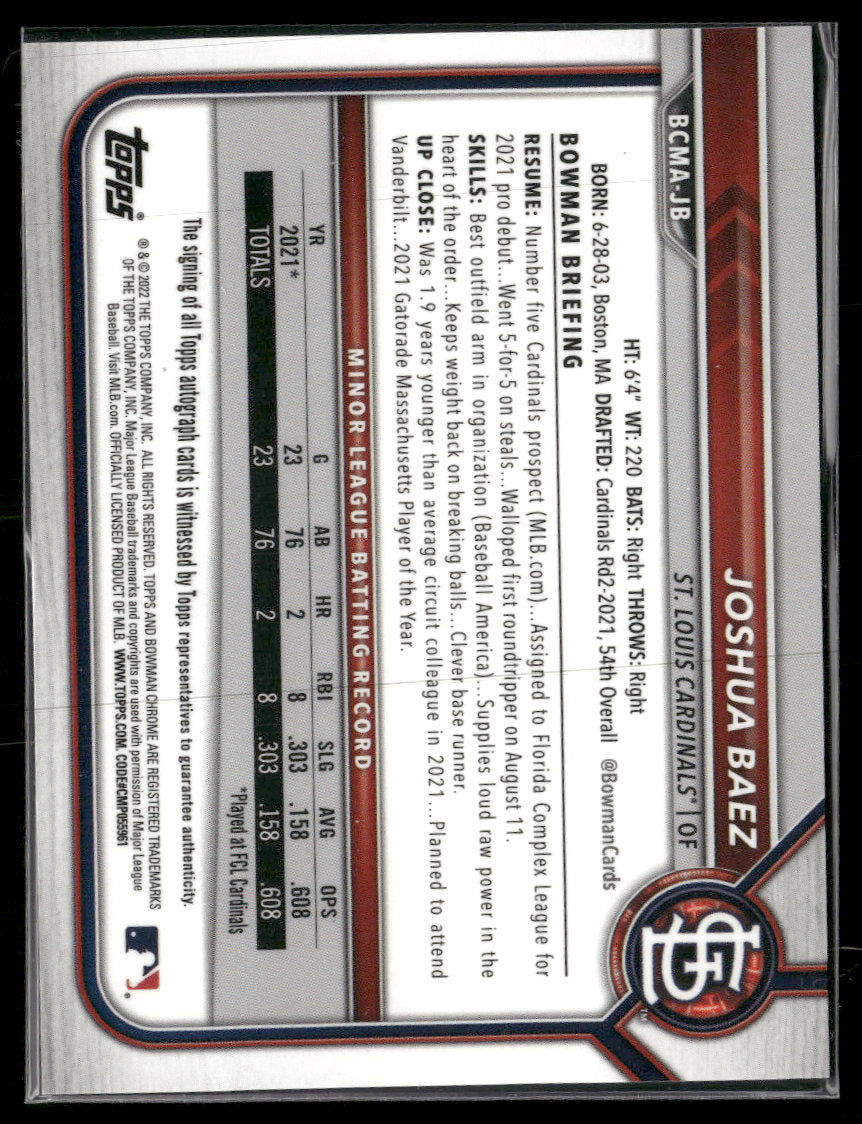 2022 Bowman Chrome Chrome Mojo Autographs Joshua Baez AU #BCMA-JB