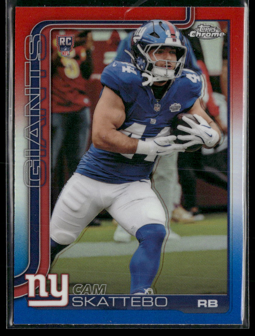2025 Topps Chrome Red White and Blue Refractor Cam Skattebo RC #331