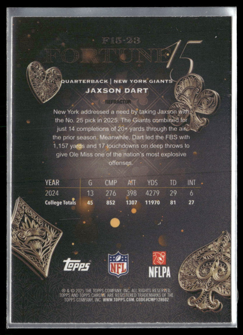 2025 Topps Chrome Fortune 15 Refractor Jaxson Dart #F15-23