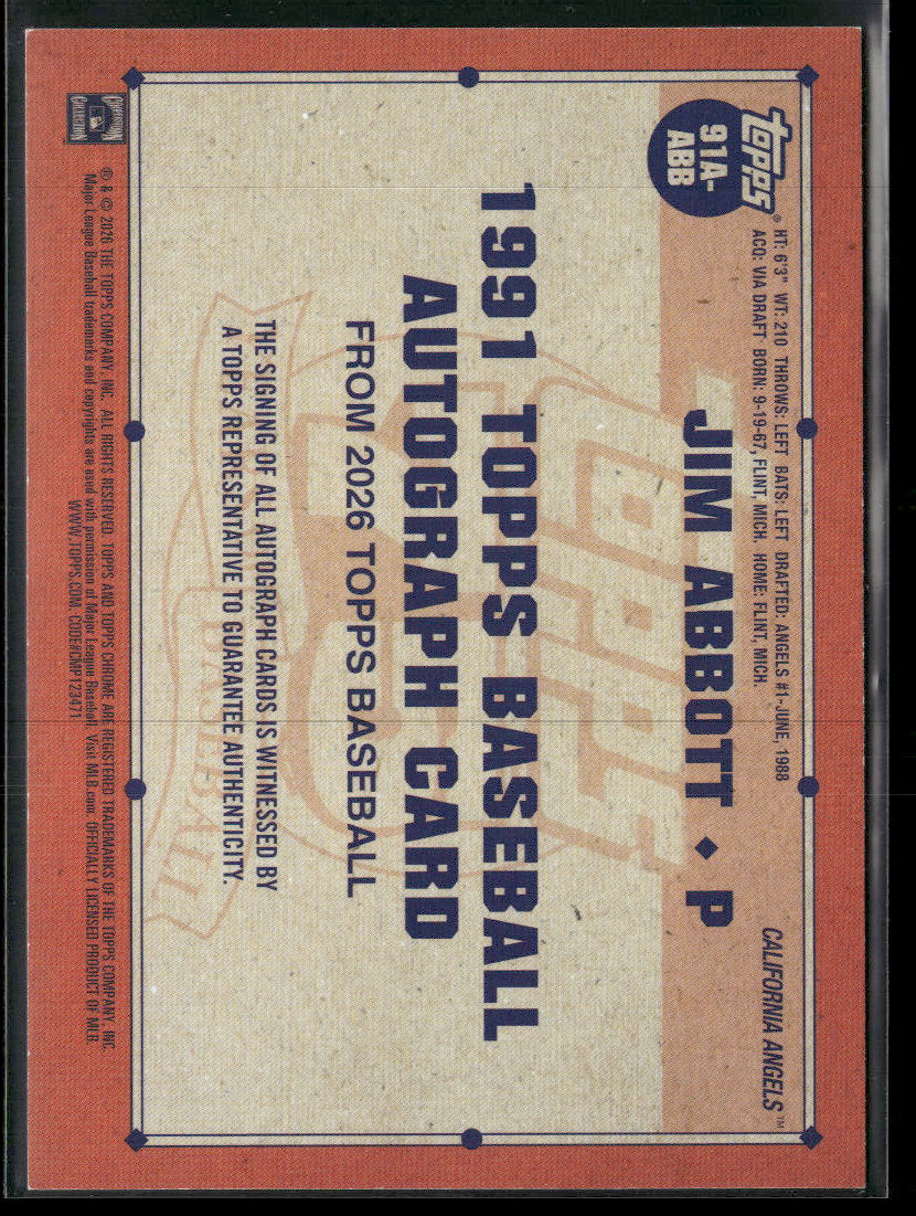 2026 Topps 35th Anniversary AU Green (Series 1) Jim Abbott #/99 #91A-ABB