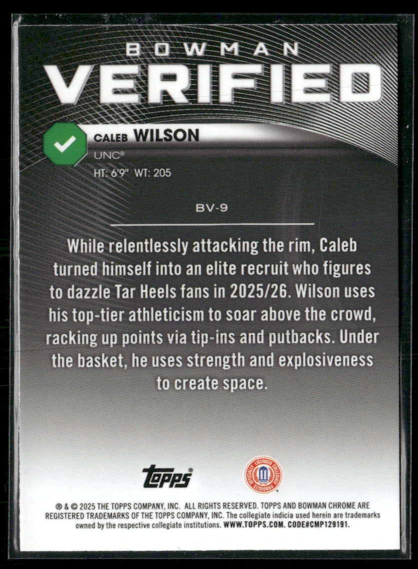 2025-26 Bowman Bowman Verified Green Refractor Caleb Wilson #/99 #BV-9