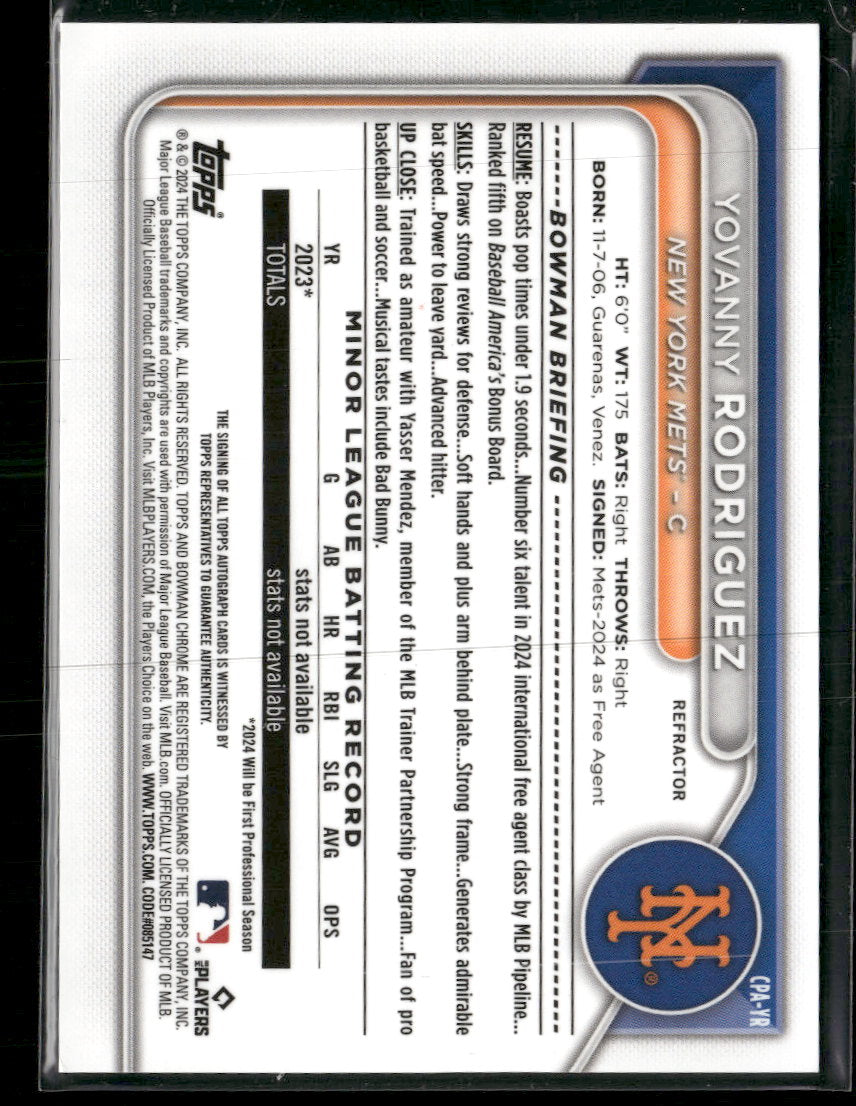 2024 Bowman Chrome Prospect AU Refractors Yovanny Rodriguez #/499 AU #CPA-YR