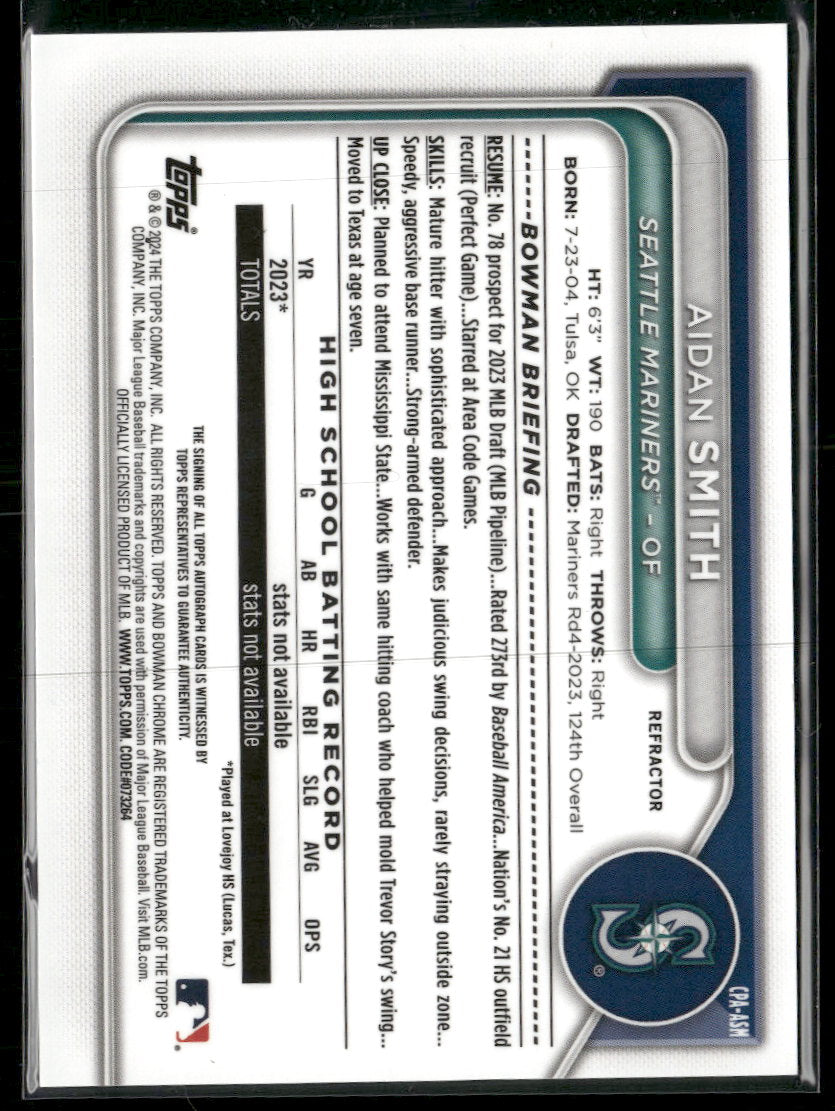 2024 Bowman Chrome Prospect Autographs Refractors Aidan Smith #/499 AU #CPA-ASM