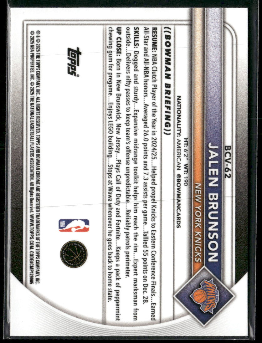 2025-26 Bowman Chrome Fuchsia Mojo Refractors Jalen Brunson #/299 #BCV-62