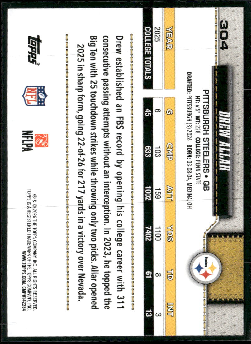 2026 Topps Flagship Drew Allar RC #304