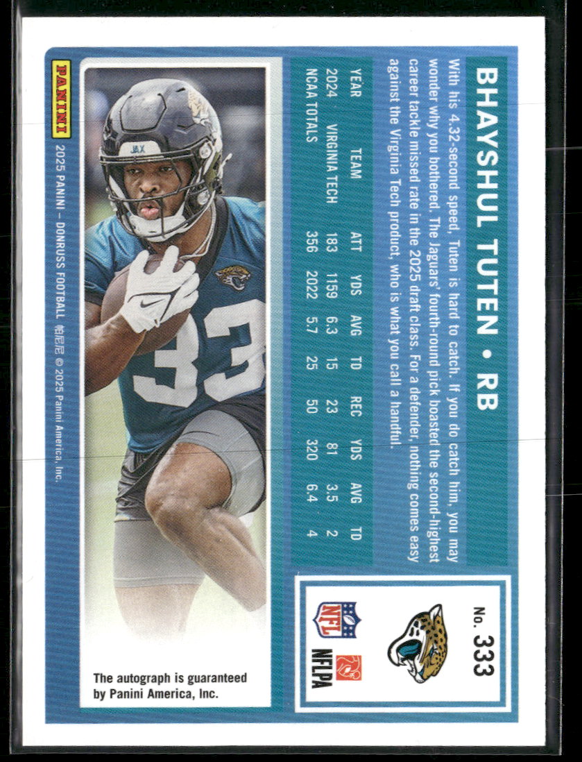 2025 Donruss Rated Rookies Autographs Orange Bhayshul Tuten RC AU #333
