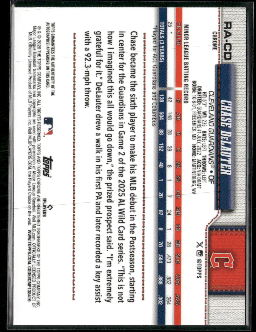 2026 Topps Logofractor Edition AU Gold Refractors Chase DeLauter #/50 AU #RA-CD