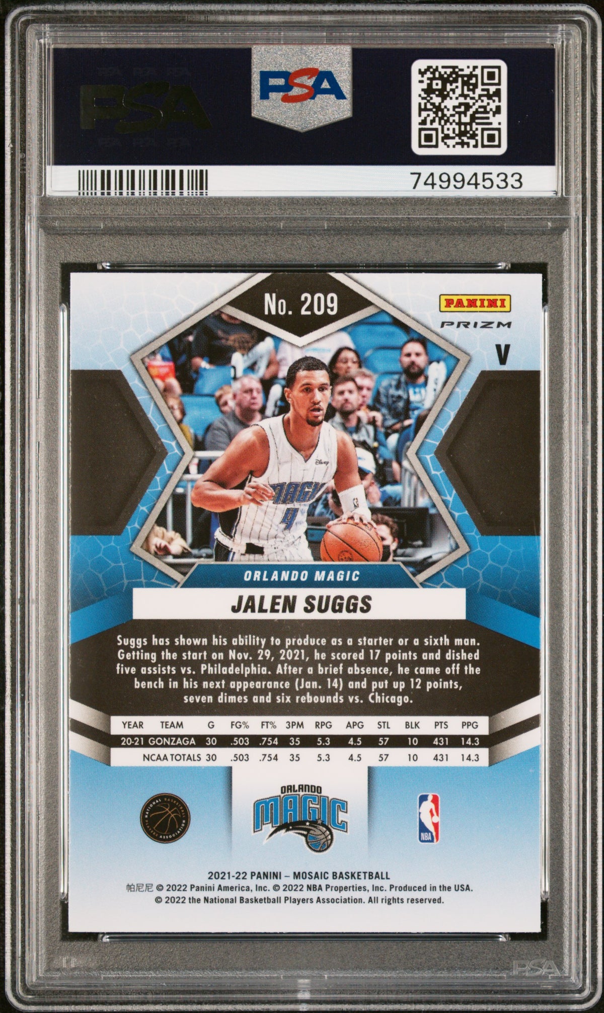 2021 Panini Mosaic Variation-Fast Break Jalen Suggs 10 PSA #209