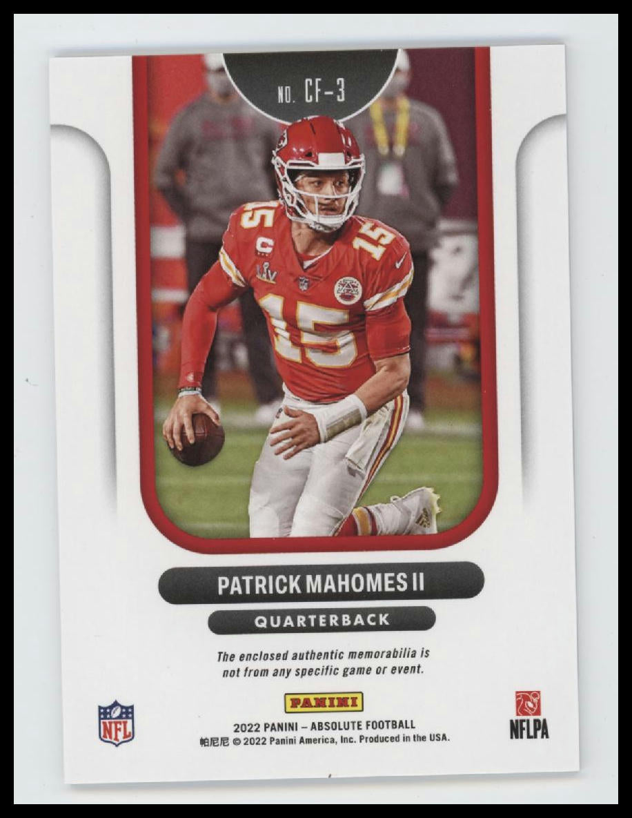 2022 Panini Absolute Championship Fabric Patrick Mahomes II #CF-3