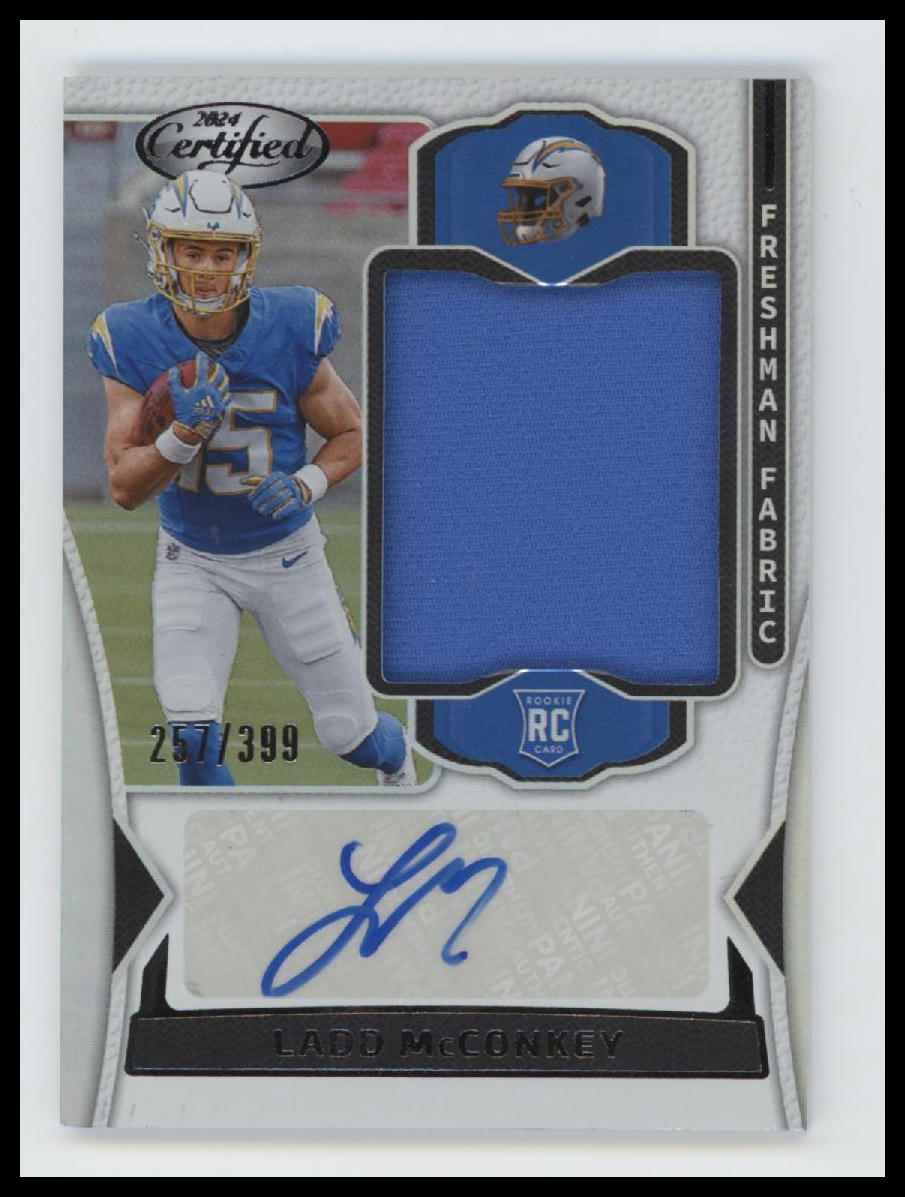 2024 Panini Certified Freshman Fabric Ladd McConkey #/399 AU #FMS-LMY