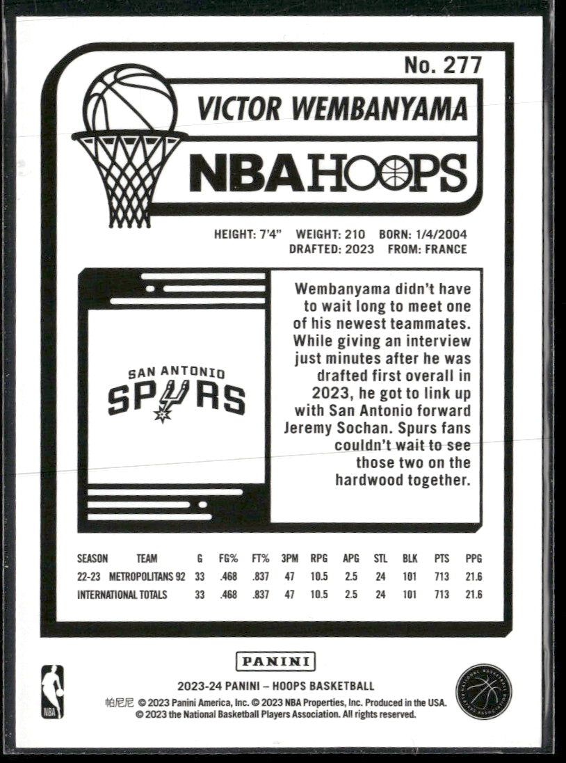 2023-24 Hoops Victor Wembanyama RC #277