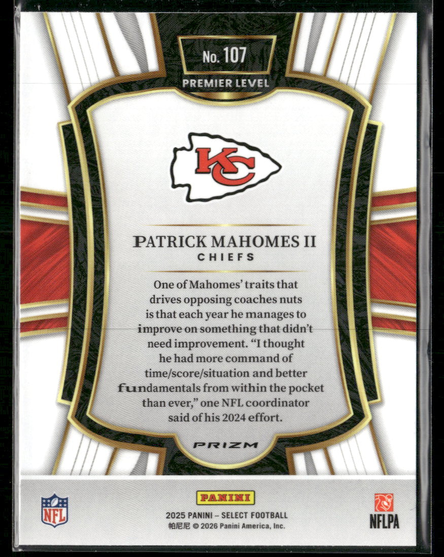 2025 Panini Select Pink Prizm Shock Patrick Mahomes II #107