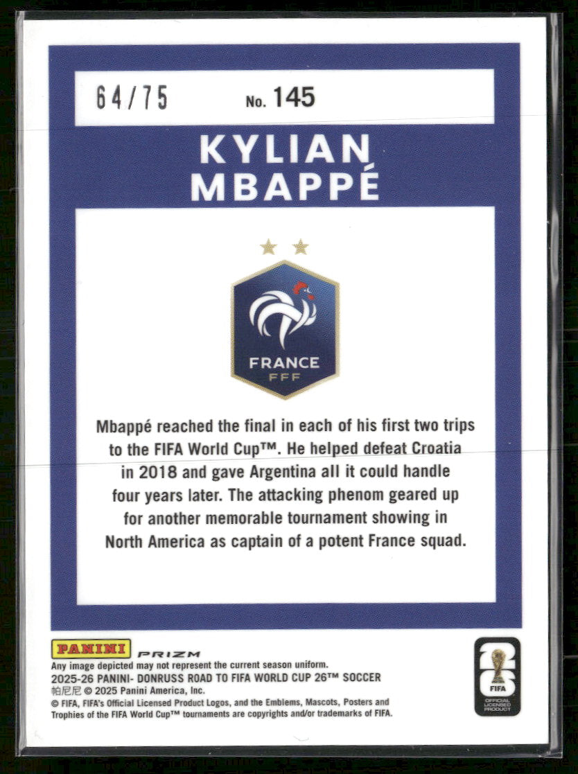 2025-26 Donruss Road to FIFA World Cup Blue Kylian Mbappe /75 #145