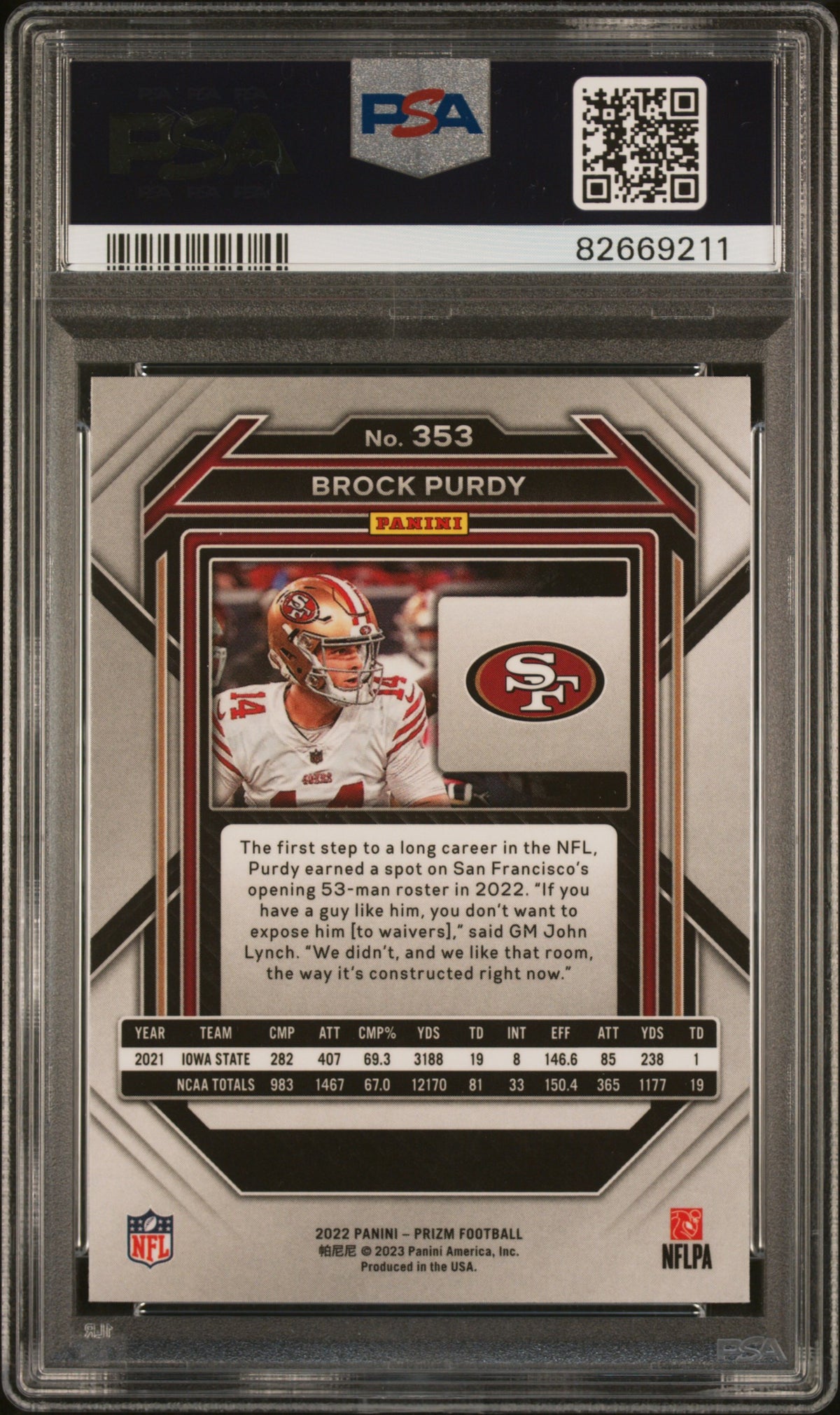2022 Panini Prizm Brock Purdy 9 PSA #353
