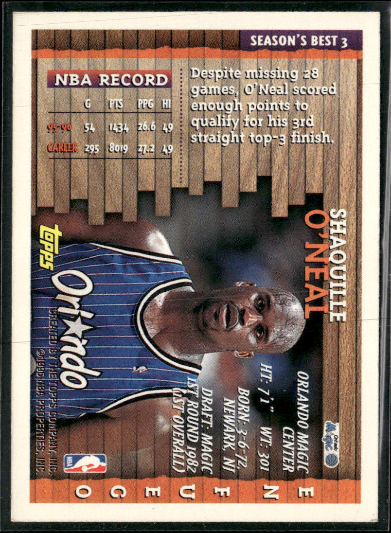1996-97 Topps Season's Best Shaquille O'Neal #3