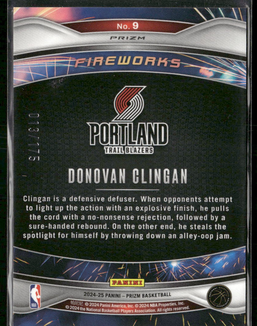 2024-25 Panini Prizm Fireworks Prizms Blue Wave Donovan Clingan #/175 #9
