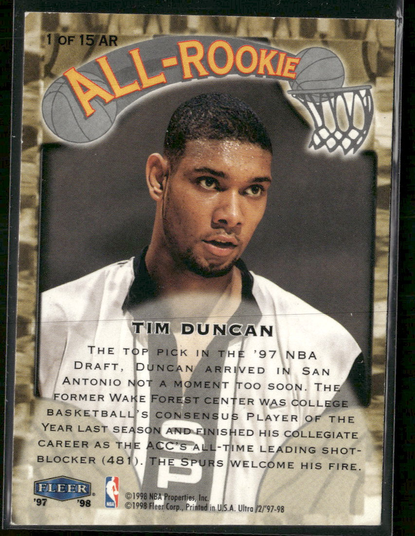 1997-98 Ultra All-Rookie Tim Duncan #1 AR