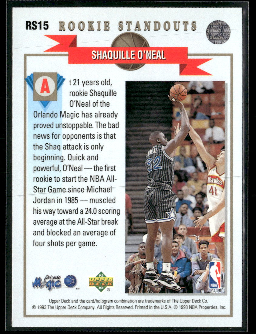 1992-93 Upper Deck Rookie Standouts Shaquille O'Neal #RS15