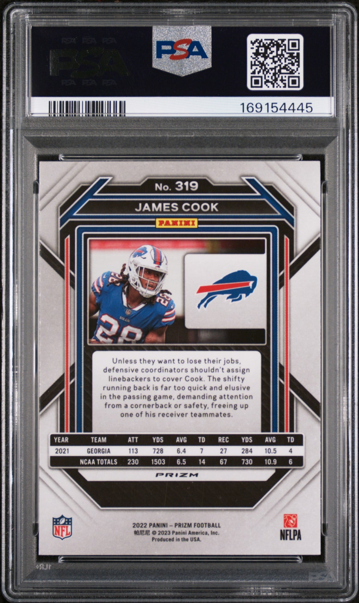 2022 Panini Prizm Red/White/Blue James Cook 10 PSA #319