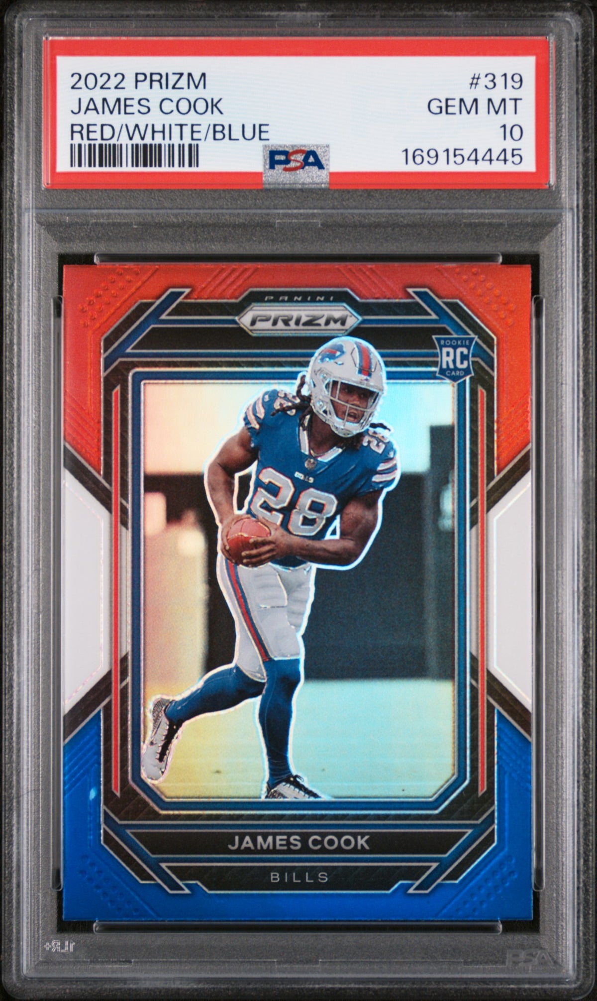 2022 Panini Prizm Red/White/Blue James Cook 10 PSA #319