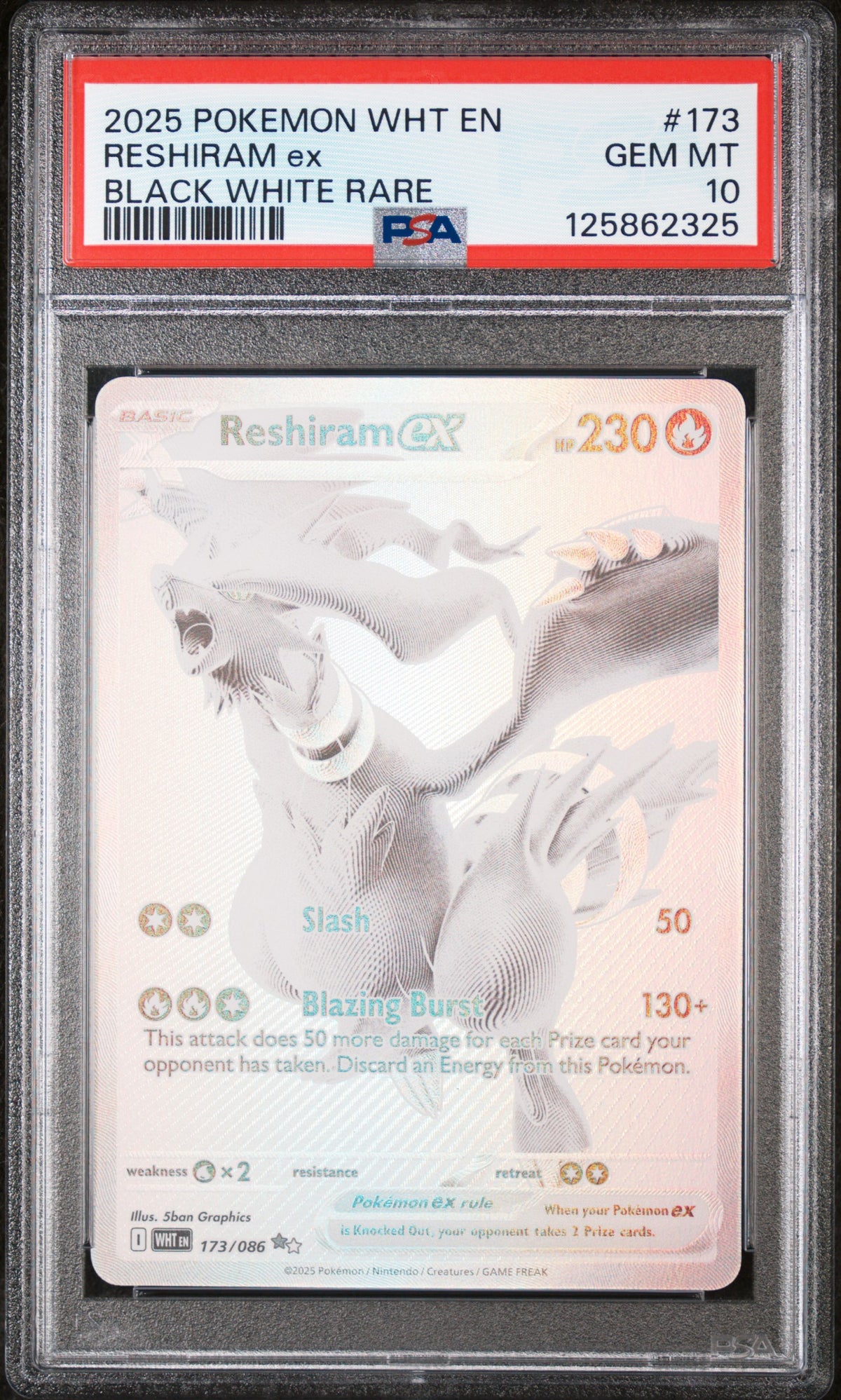 2025 Pokemon Wht En-White Flare Black White Rare Reshiram Ex 10 PSA #173