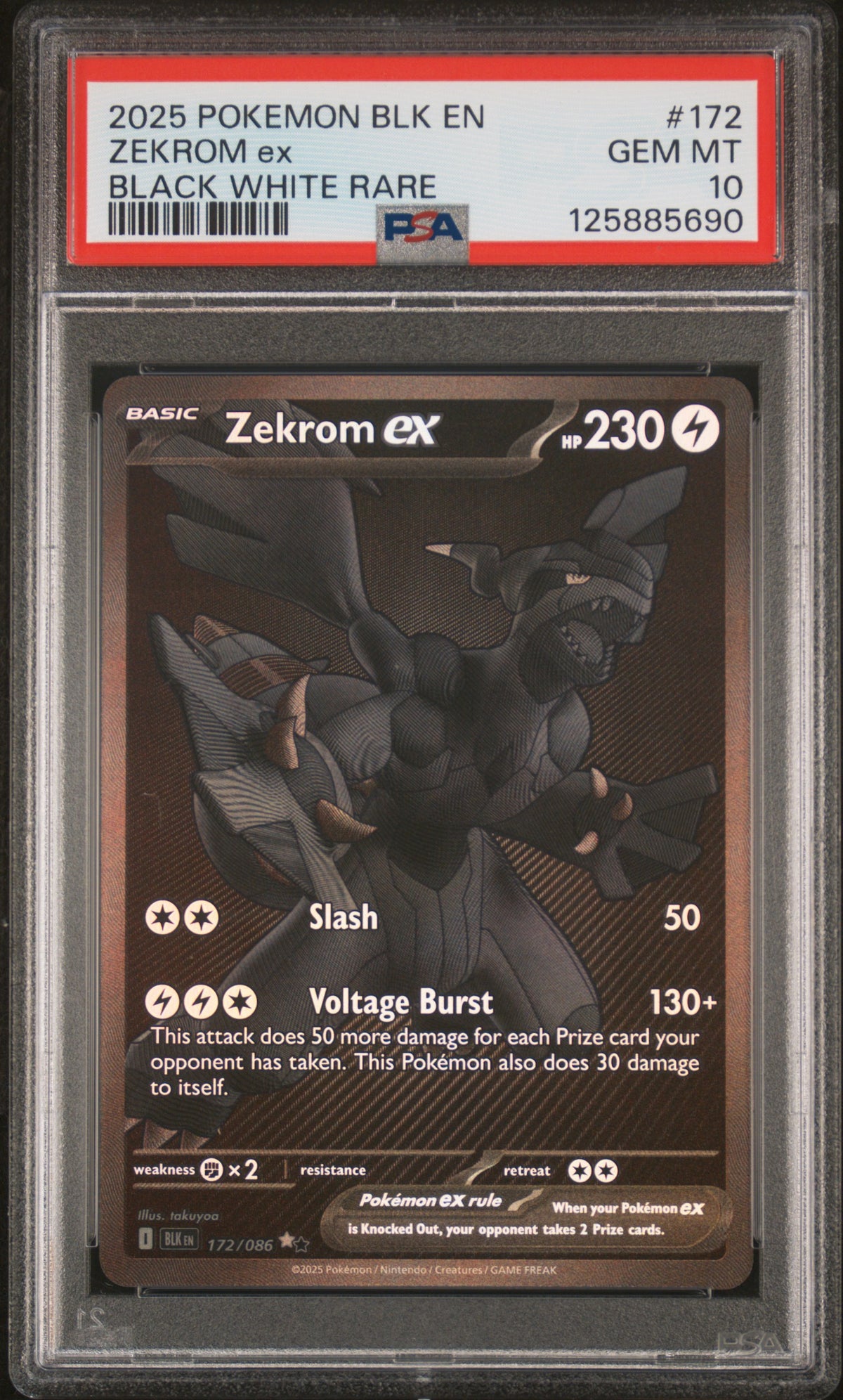 2025 Pokemon Blk En-Black Bolt Black White Rare Zekrom Ex 10 PSA #172