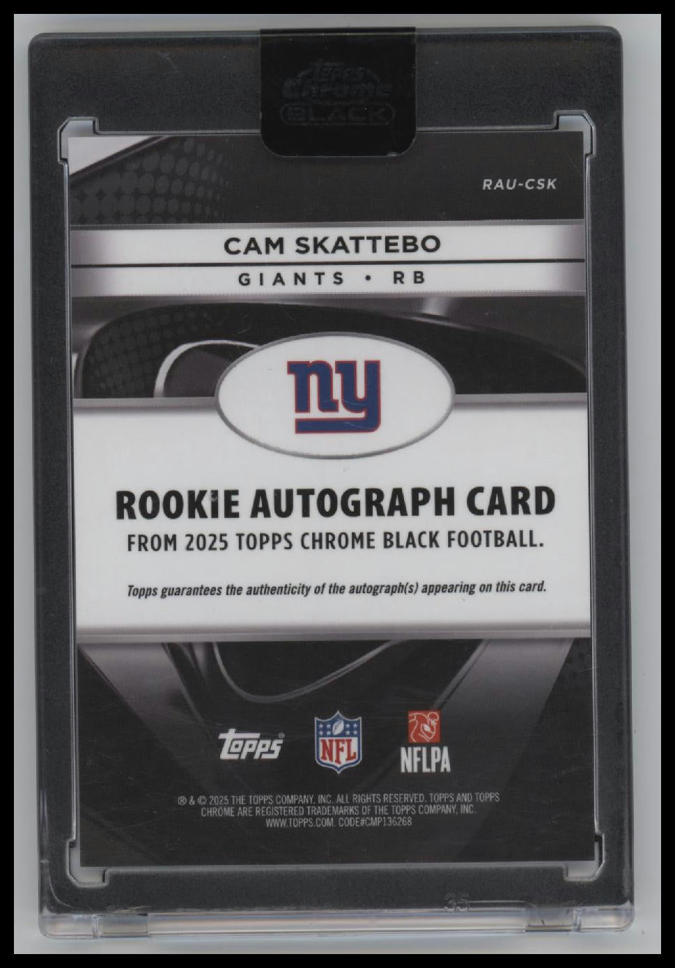 2025 Topps Chrome Black Rookie Auto Green Refractor Cam Skattebo #/99 #RAU-CSK