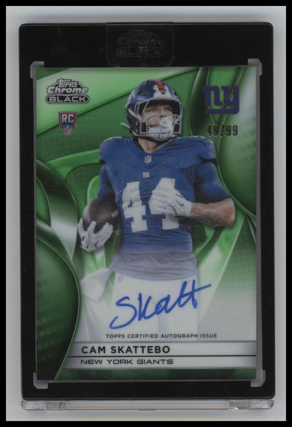 2025 Topps Chrome Black Rookie Auto Green Refractor Cam Skattebo #/99 #RAU-CSK