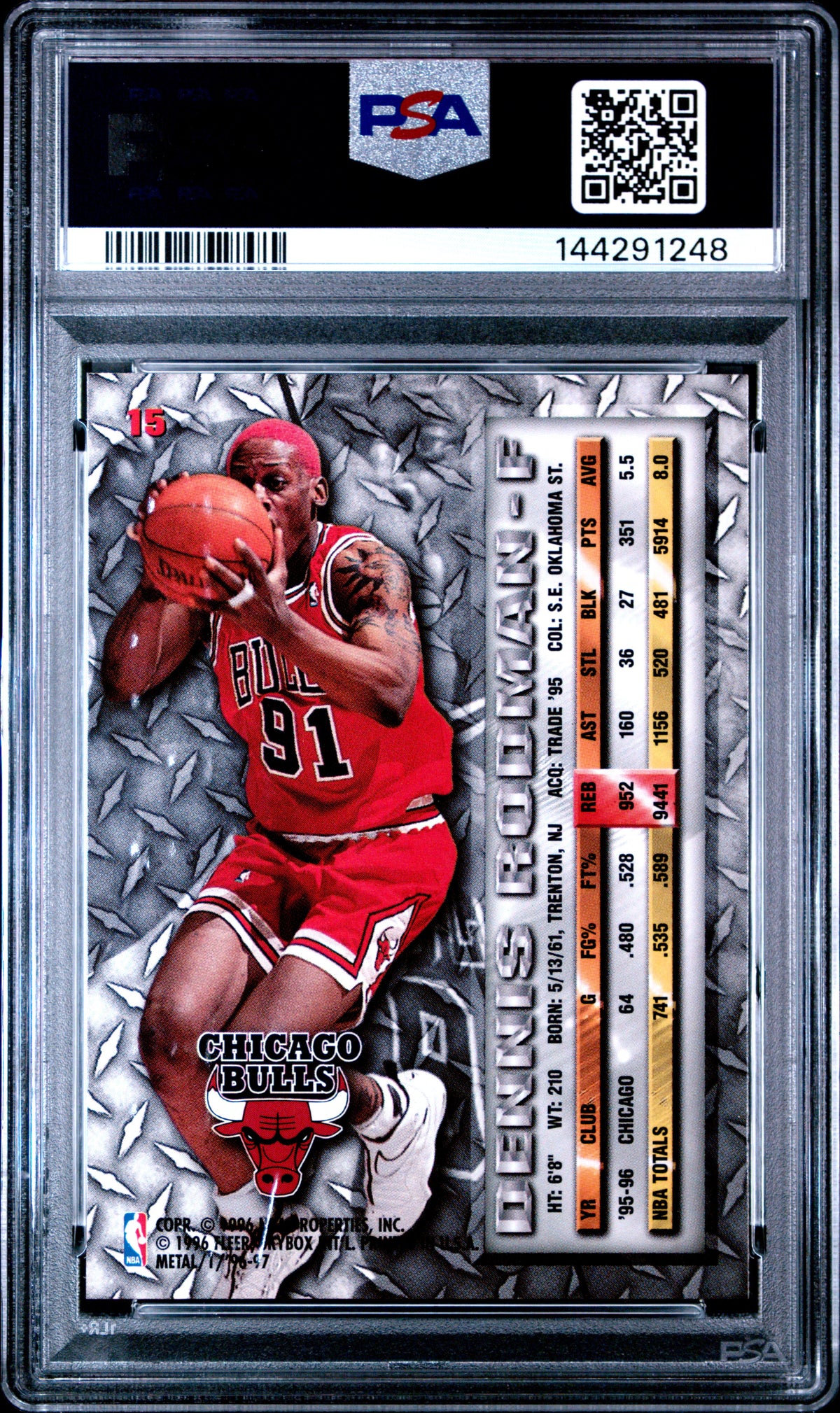 1996 Metal Dennis Rodman 9 PSA #15