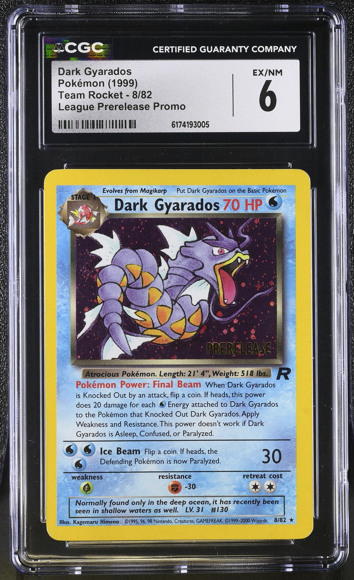 1999 Team Rocket Dark Gyarados 6 CGC #8/82