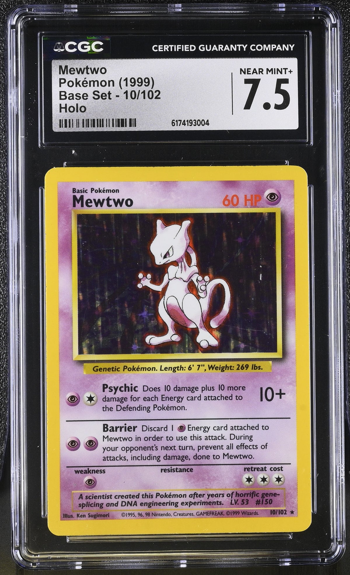 1999 Base Set Mewtwo 7.5 CGC #10/102