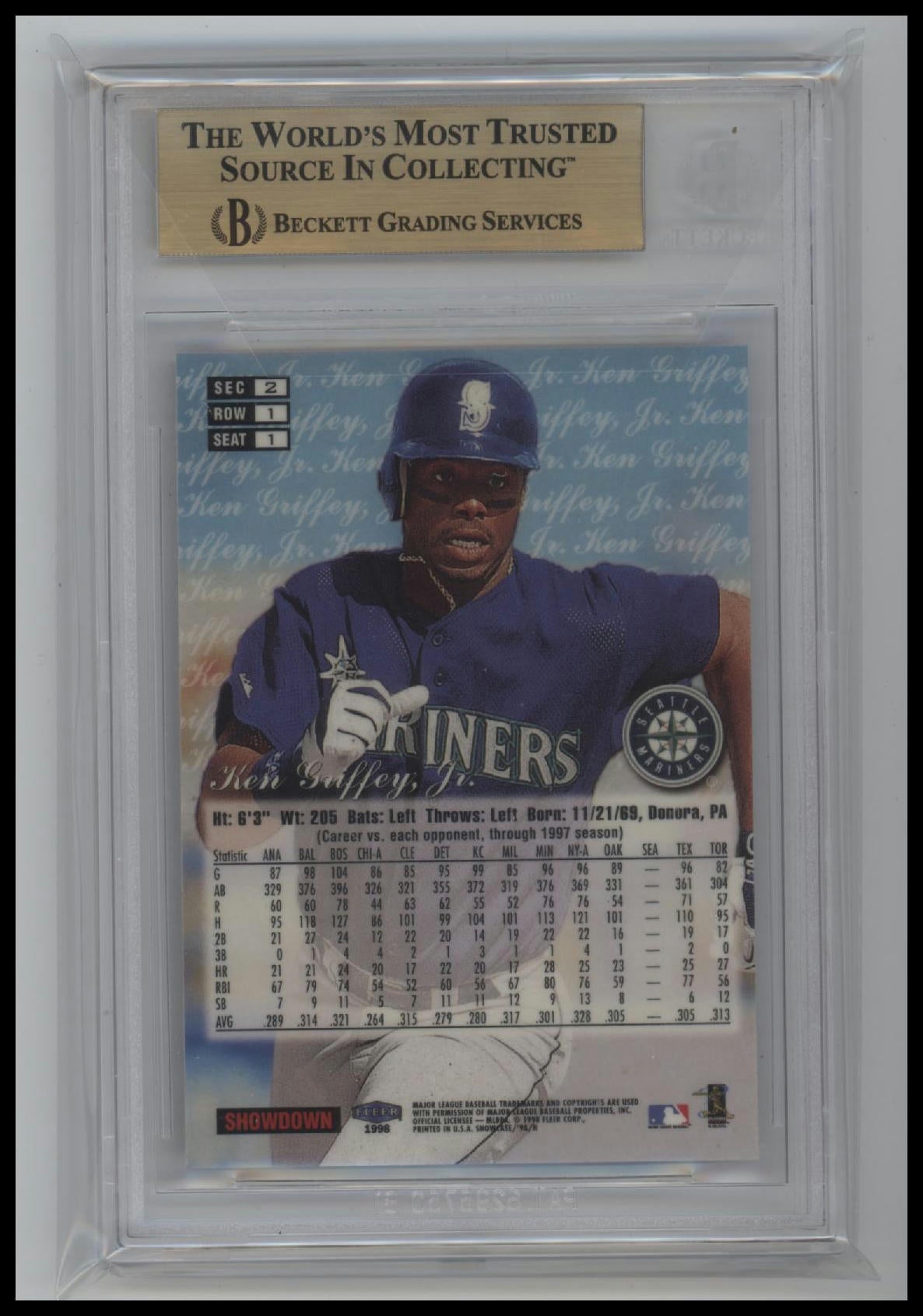 1998 Flair Showcase Flair Showcase Row 1 (Grace) Ken Griffey, Jr. 9.5 BGS #1