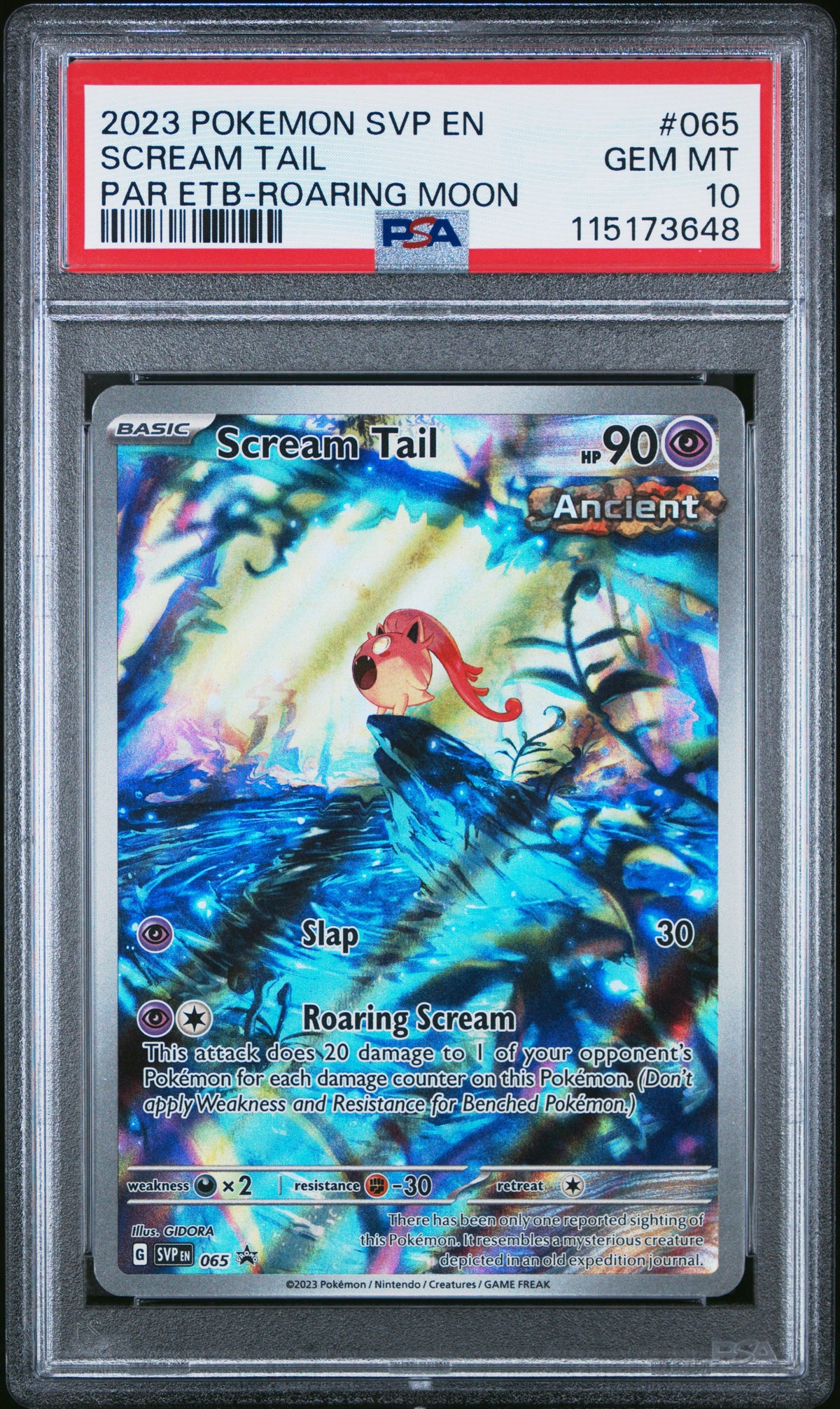 2023 Pokemon SVP PAR ETB-Roaring Moon Scream Tail 10 PSA #065