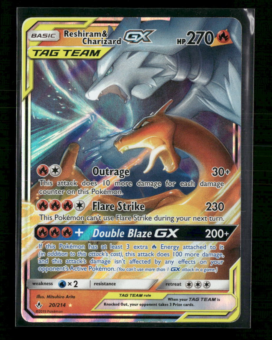 SM - Unbroken Bonds Reshiram & Charizard GX #20/214 Damaged