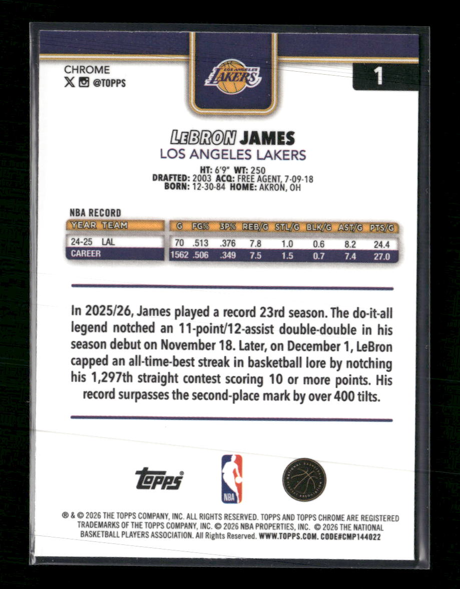 2025-26 Topps Chrome Update RayWave Refractor LeBron James #1