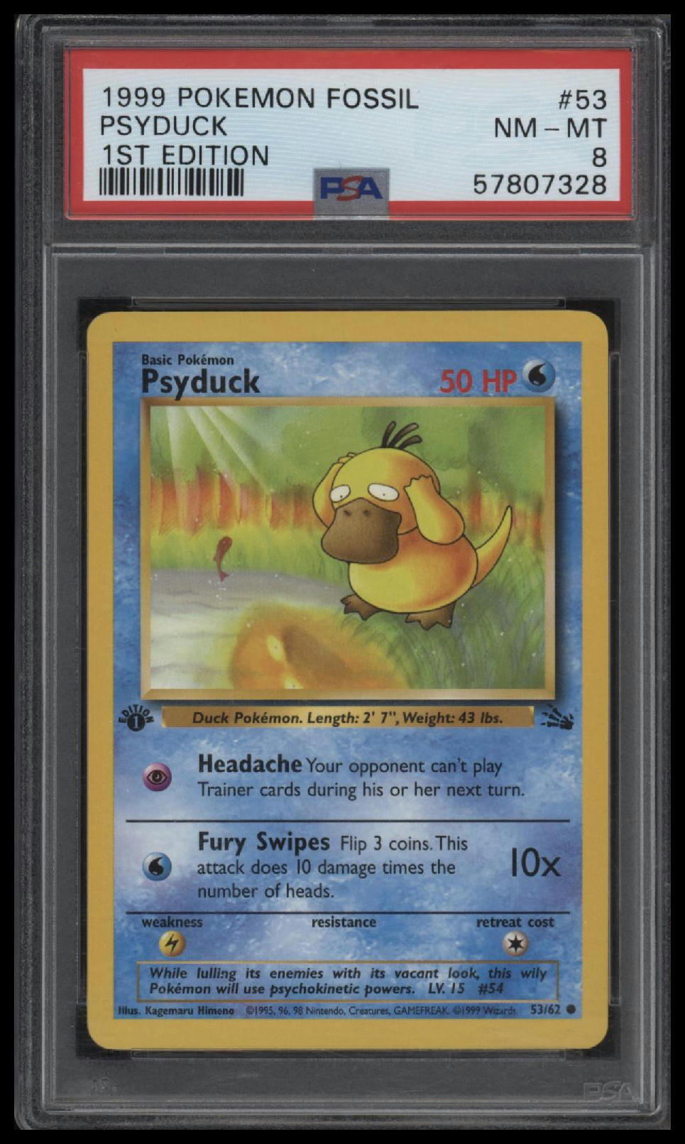 1999 Pokemon Fossil 1st Edition Psyduck 8 PSA #53
