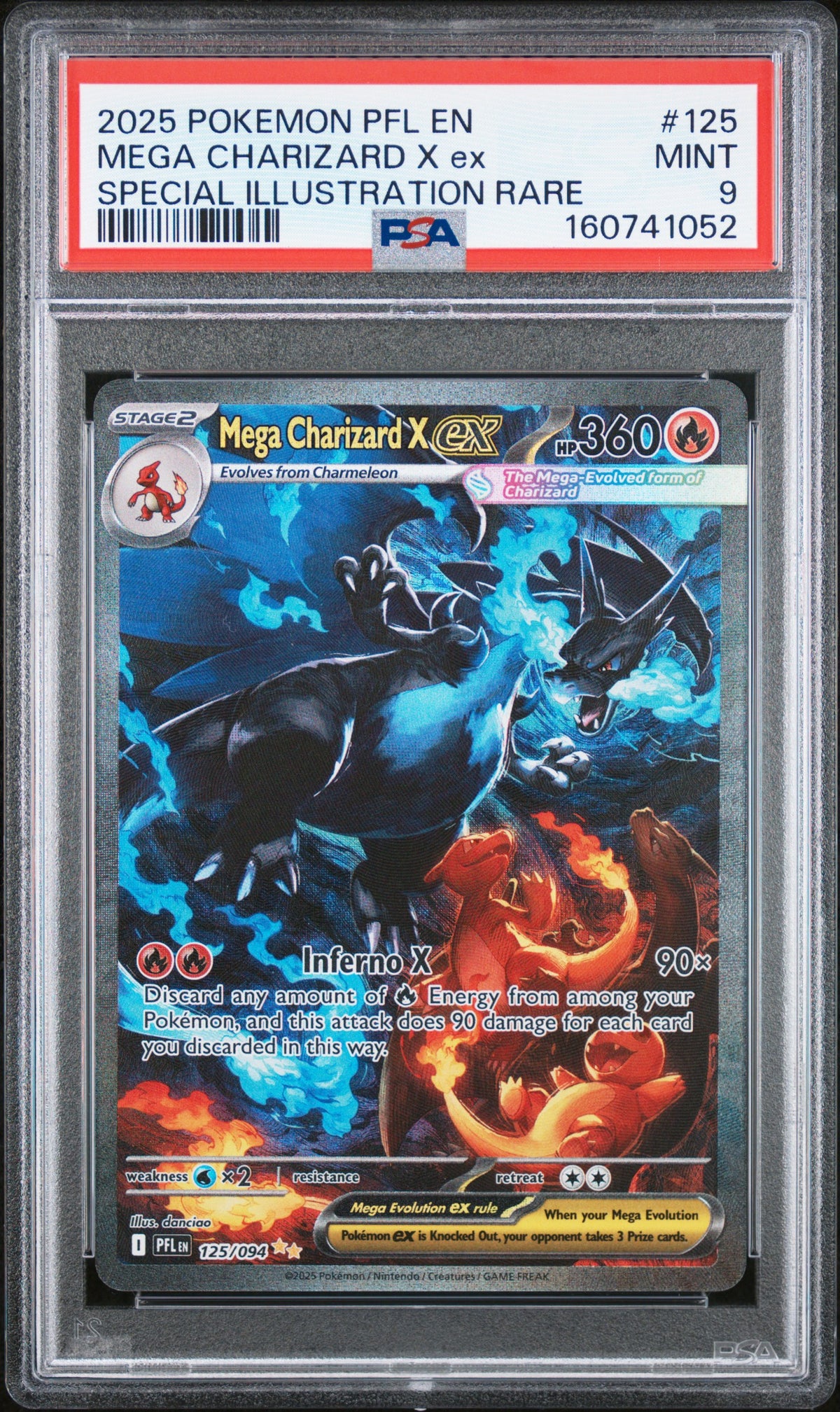 2025 Pokemon Pfl En-Phantasmal Flames SIR Mega Charizard X Ex 9 PSA #125